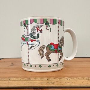 Vintage Christmas Carousel Horse Unicorn Mug - Multicolor